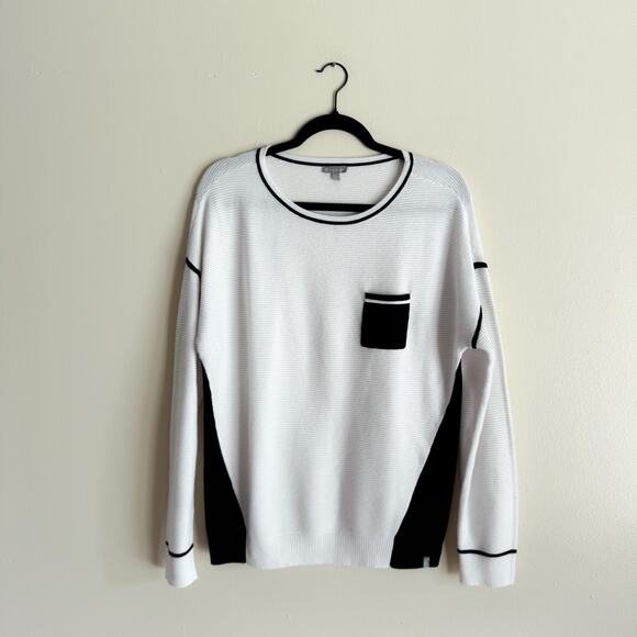 T by Talbots White + Black Colorblock Pocket Long Sleeve Sweater - Large - Picture 1 of 6